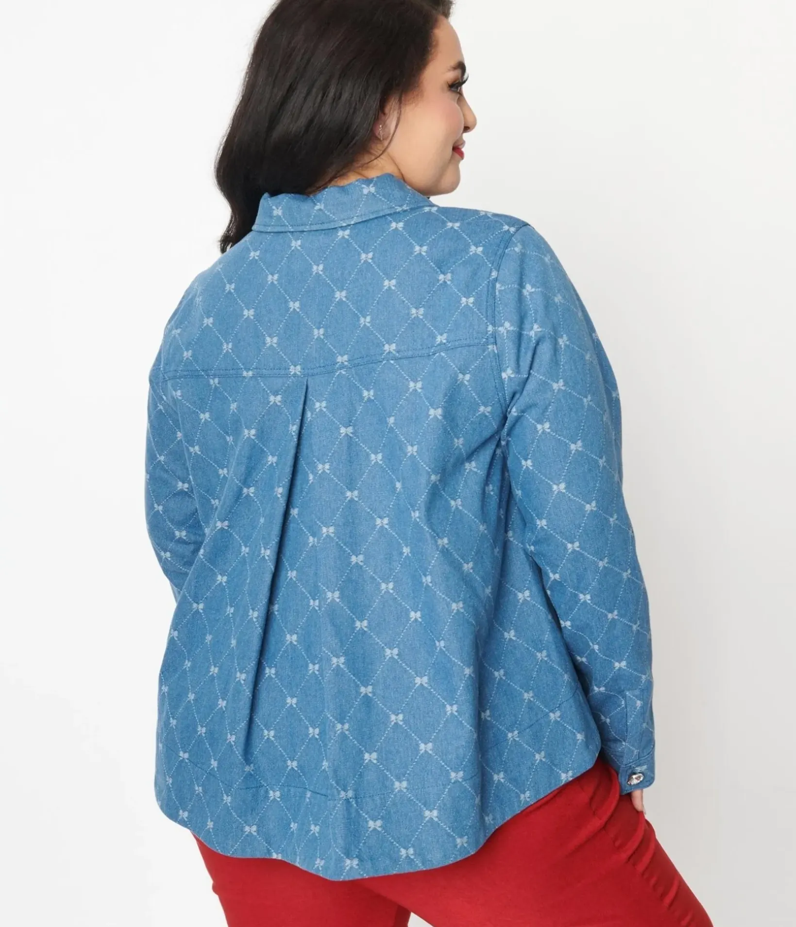 Unique Vintage Jackets|Coats & Jackets>Plus Size Blue Bow Denim Jacket