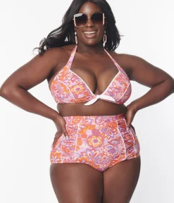 Unique Vintage Swim Bottoms|Plus Size Swim>Plus Size Bohemian Floral Ruched Swim Bottom