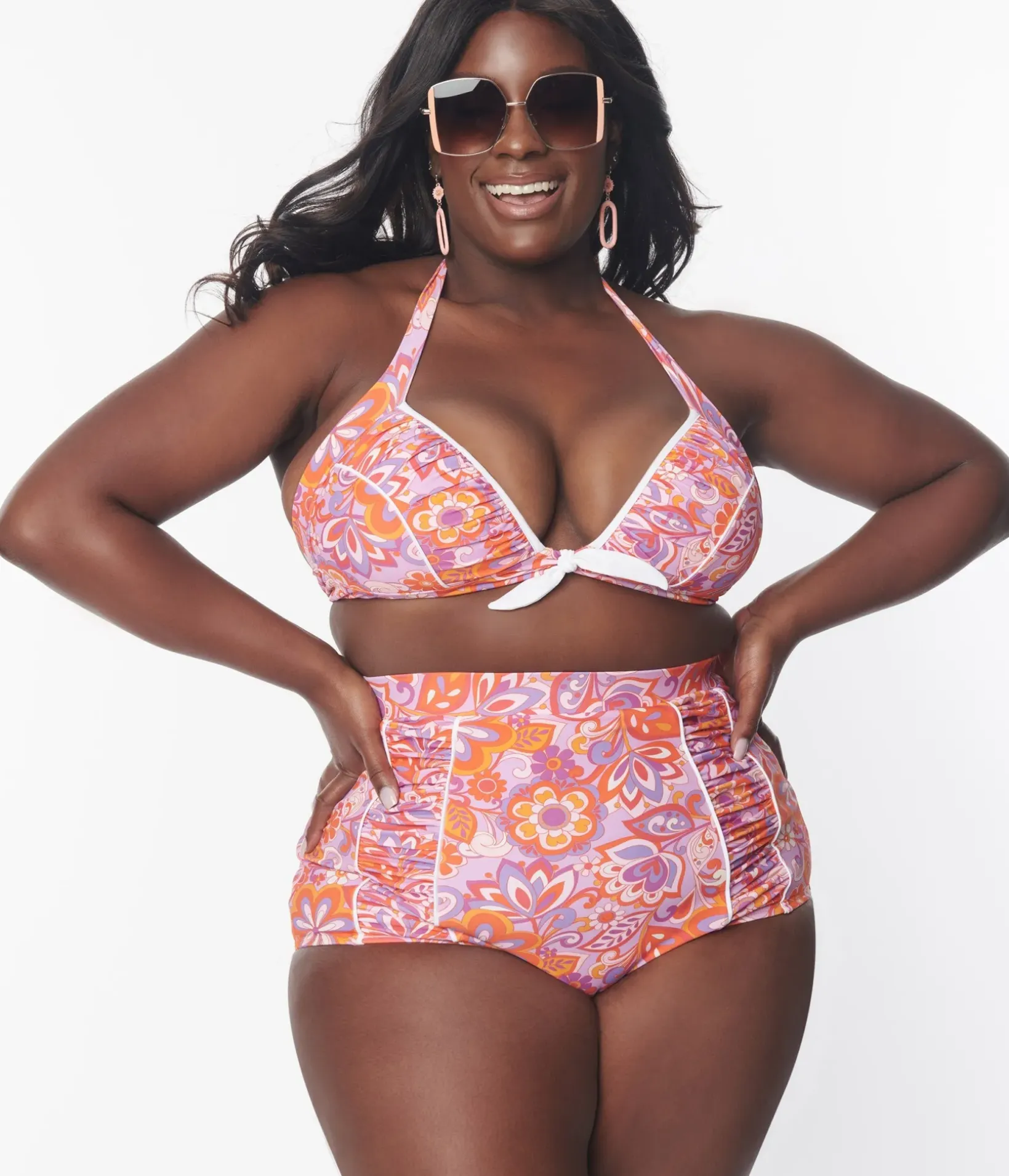 Unique Vintage Swim Bottoms|Plus Size Swim>Plus Size Bohemian Floral Ruched Swim Bottom