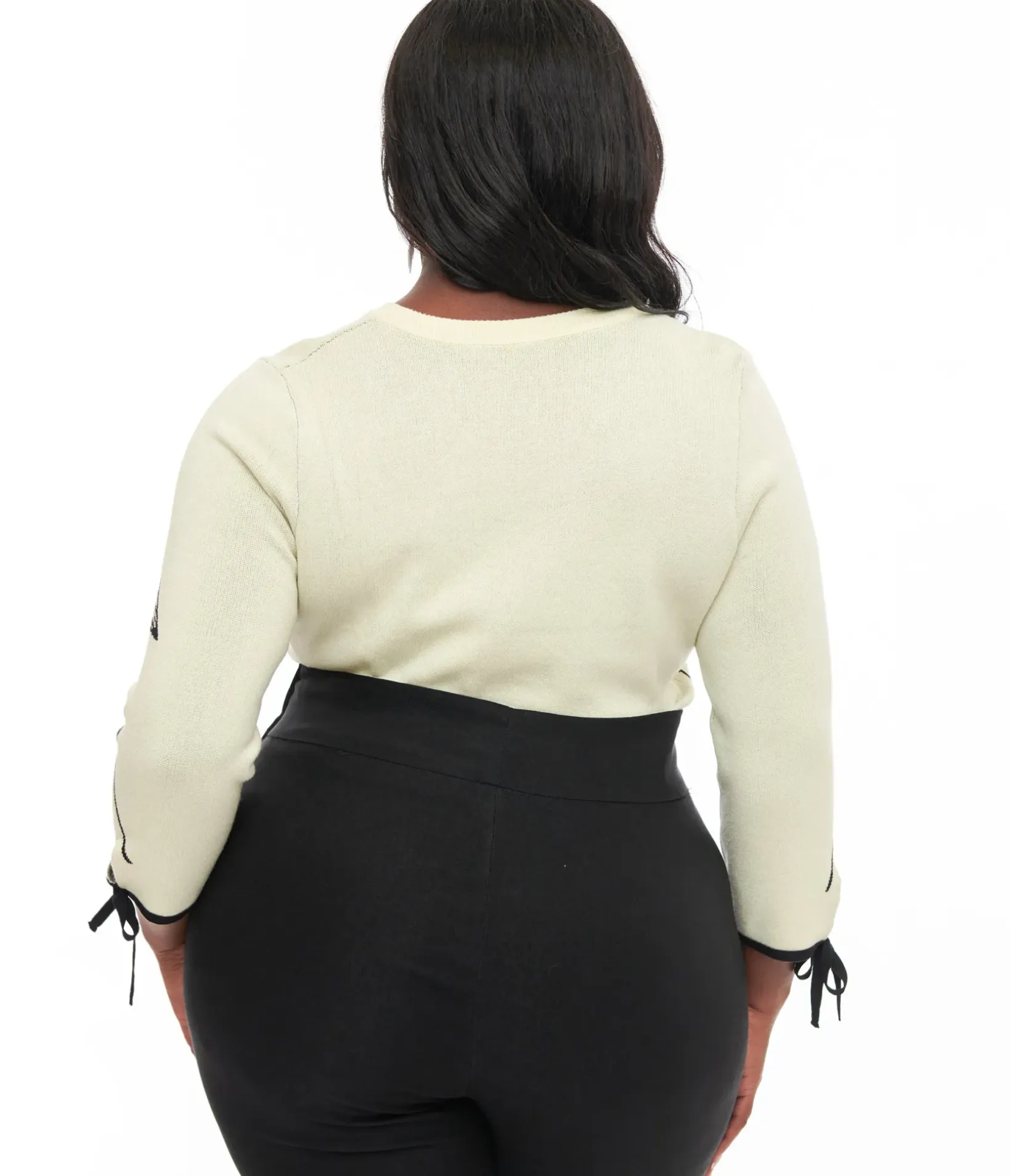 Unique Vintage Sweaters & Cardigans|Sweaters & Cardigans>Plus Size Cream & Black Spiderweb Keyhole Sweater