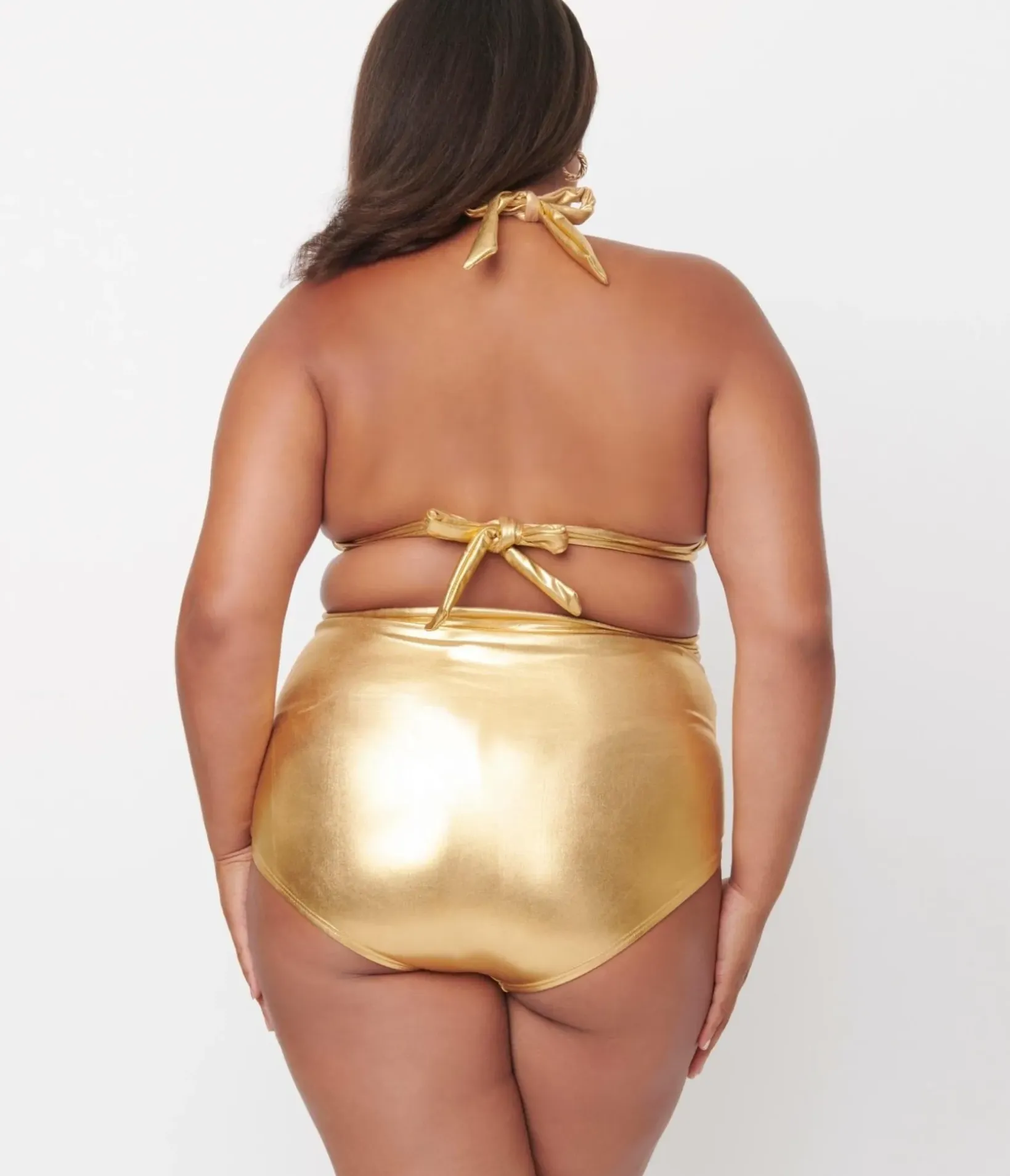 Unique Vintage Two Piece Swim|Swim Bottoms>Plus Size Gold Monroe High Waist Swim Bottom