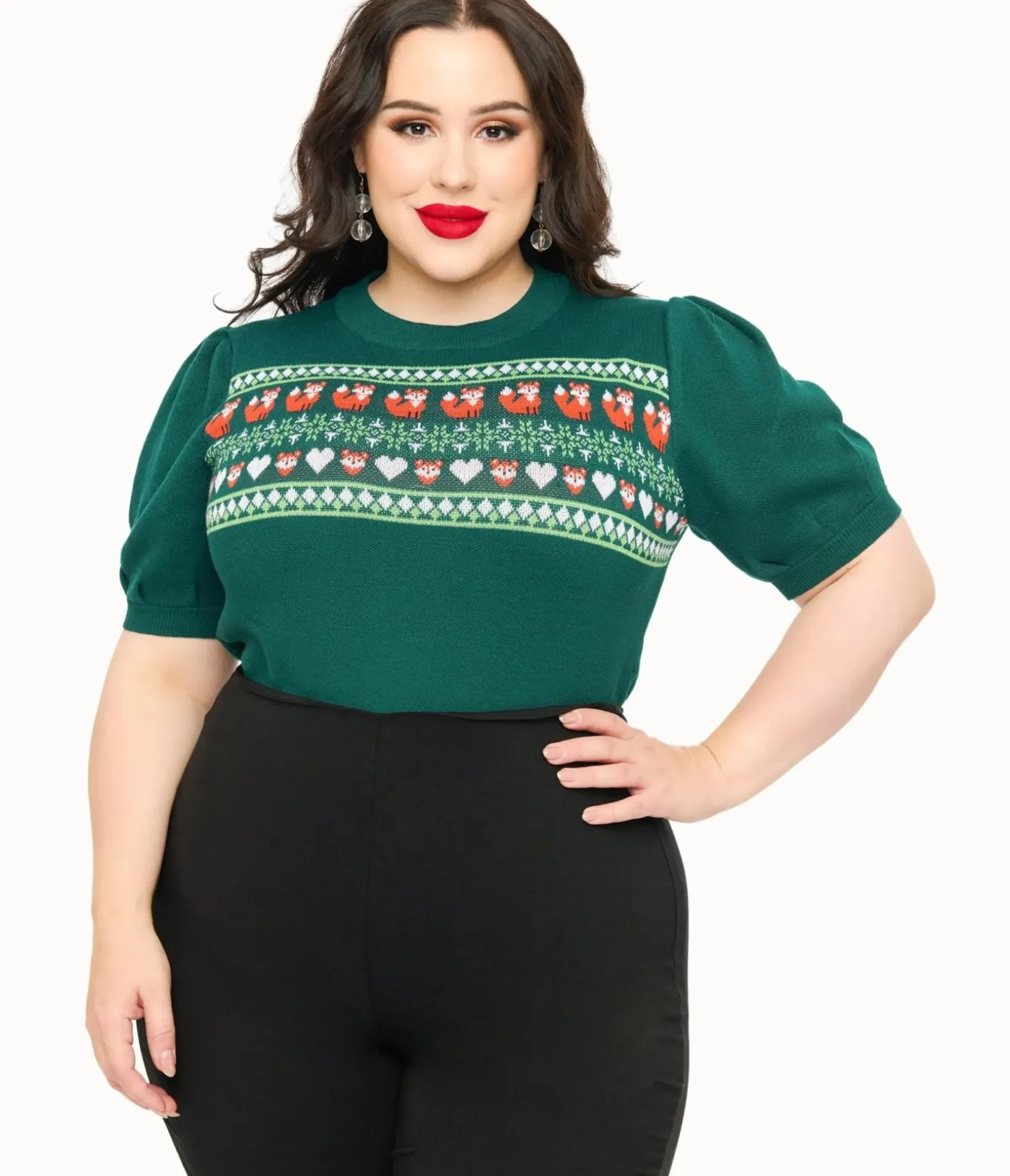 Unique Vintage Sweaters & Cardigans|Sweaters & Cardigans>Plus Size Green Fox Fair Isle Paige Sweater