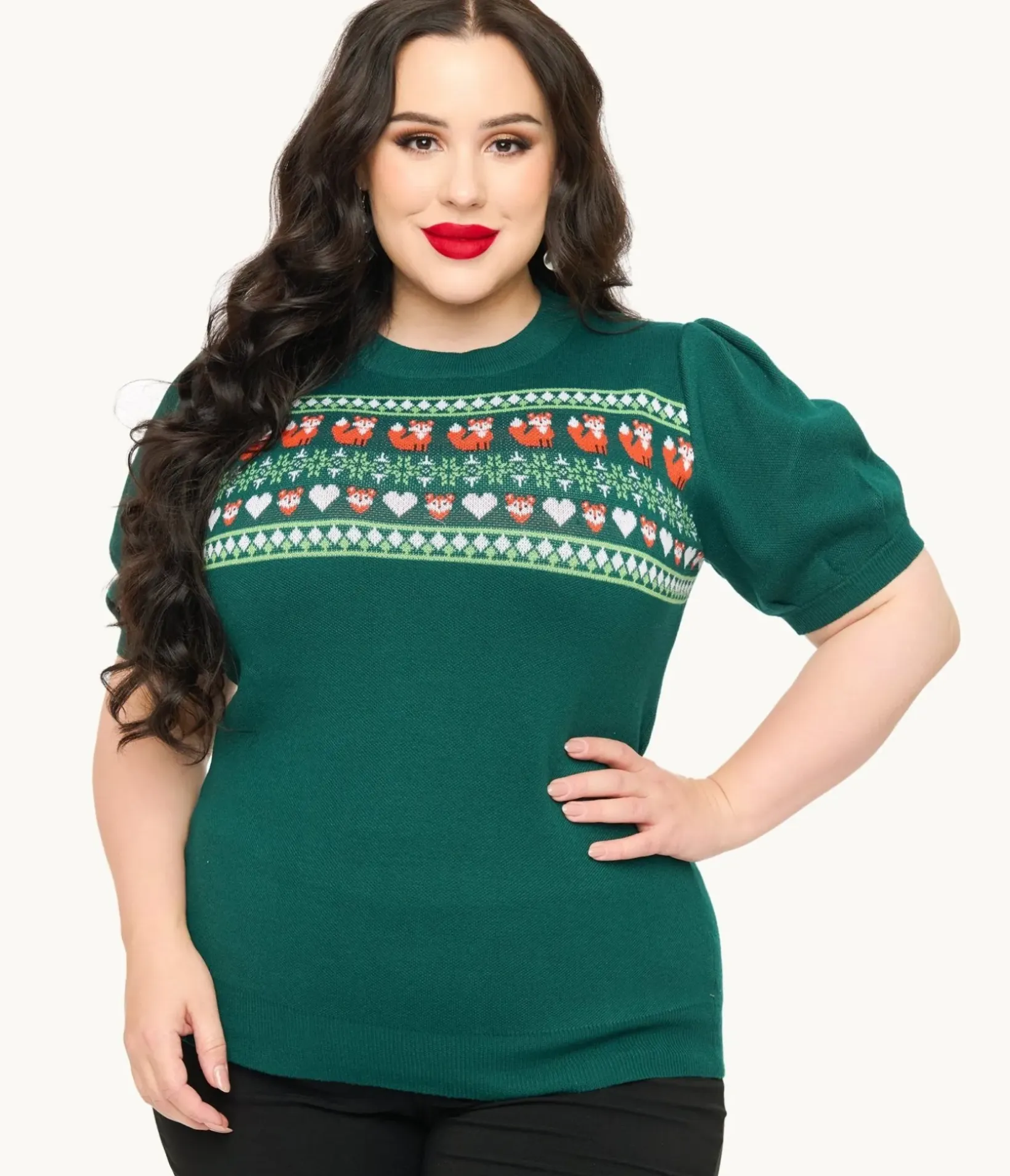 Unique Vintage Sweaters & Cardigans|Sweaters & Cardigans>Plus Size Green Fox Fair Isle Paige Sweater