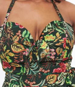 Unique Vintage Pencil|Pencil>Plus Size Green Jungle Cat Print Leilani Sarong Dress