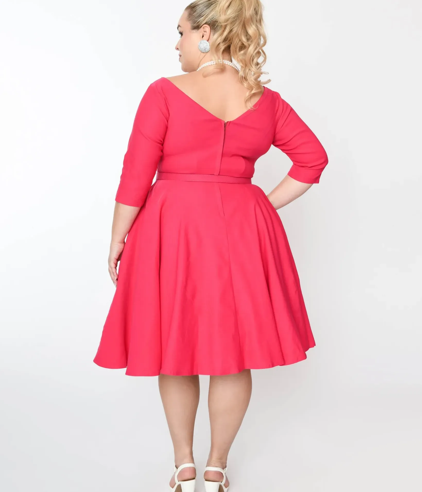 Unique Vintage Swing|Pocket Dresses>Plus Size Hot Pink Devon Swing Dress