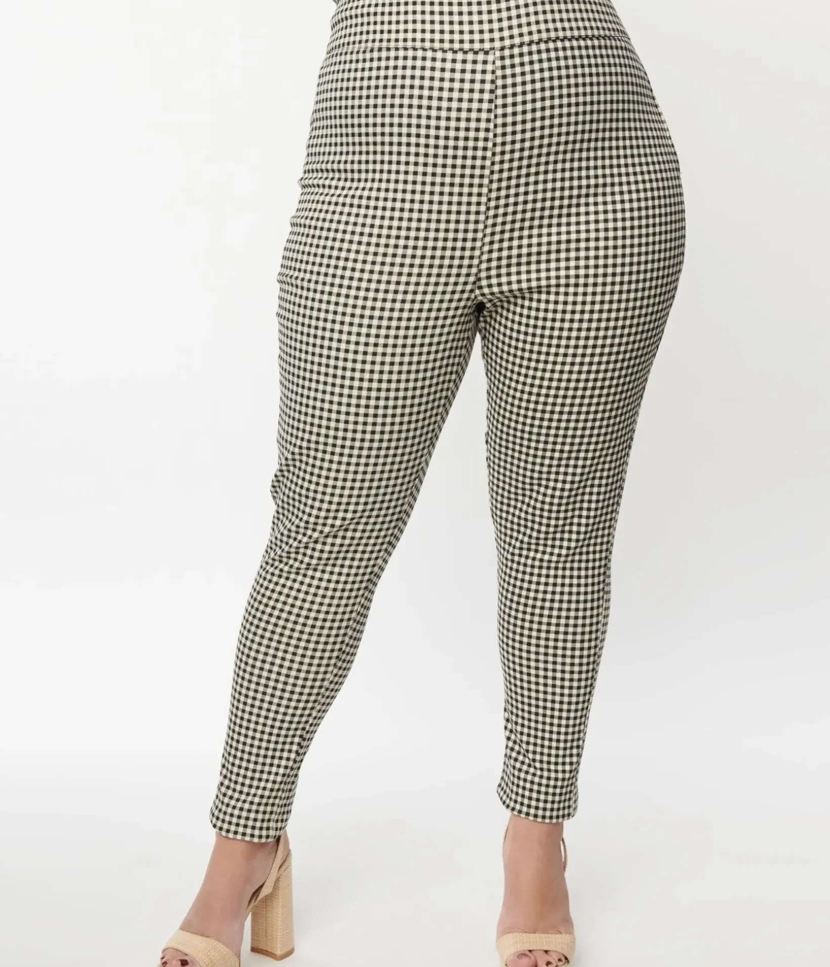 Unique Vintage Pants|Pants>Plus Size Ivory & Black Gingham Rizzo Cigarette Pants