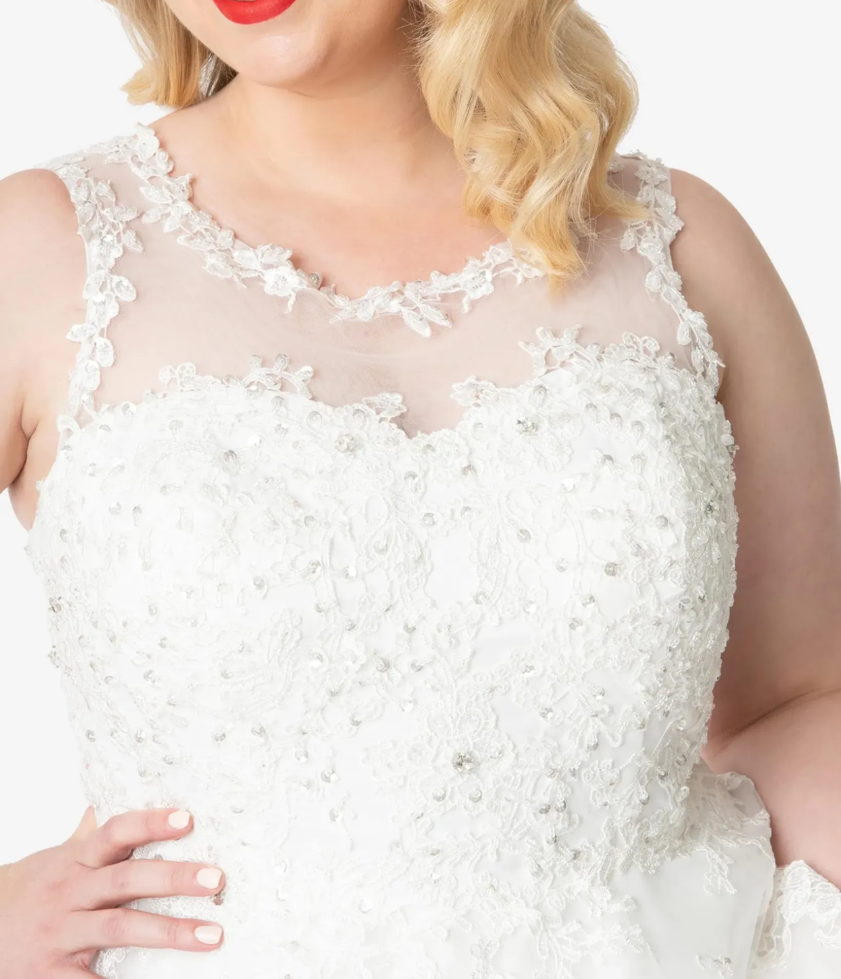 Unique Vintage Swing|Midi>Plus Size Ivory Lace & Tulle Riviera Bridal Dress