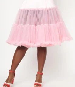 Unique Vintage Barbie Core|All Things Pink>Plus Size Light Pink Ruffled Chiffon Petticoat Crinoline