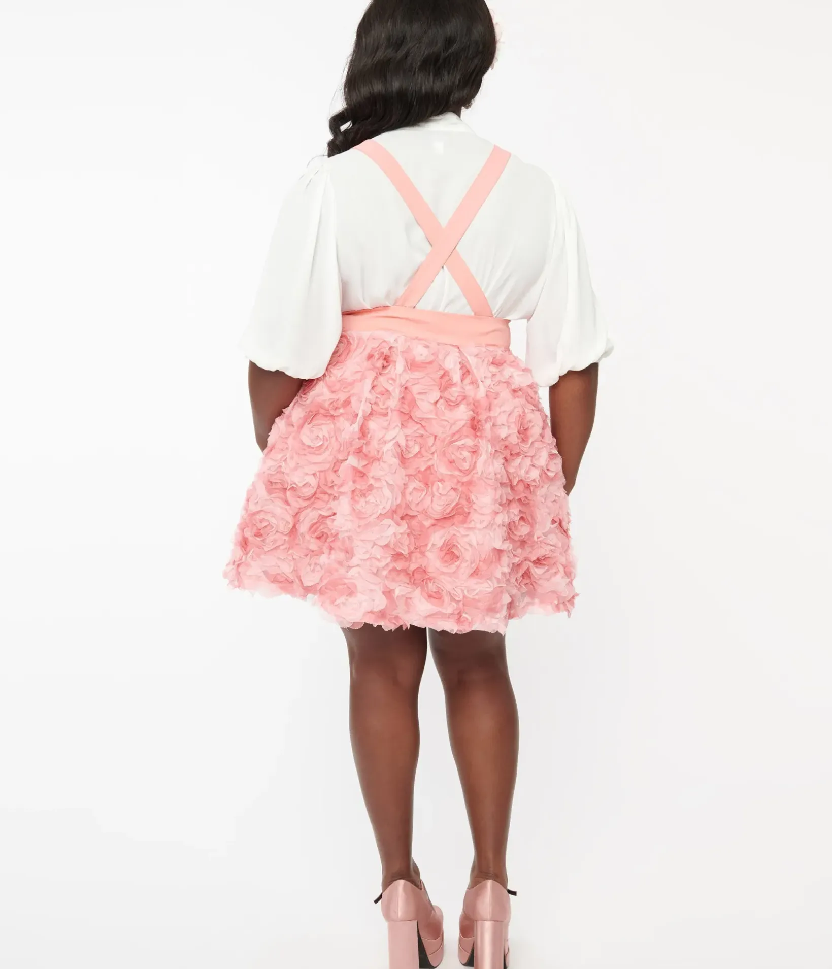 Unique Vintage Skirts|Skirts>Plus Size Pink Rosette Suspender Ballerina Skirt
