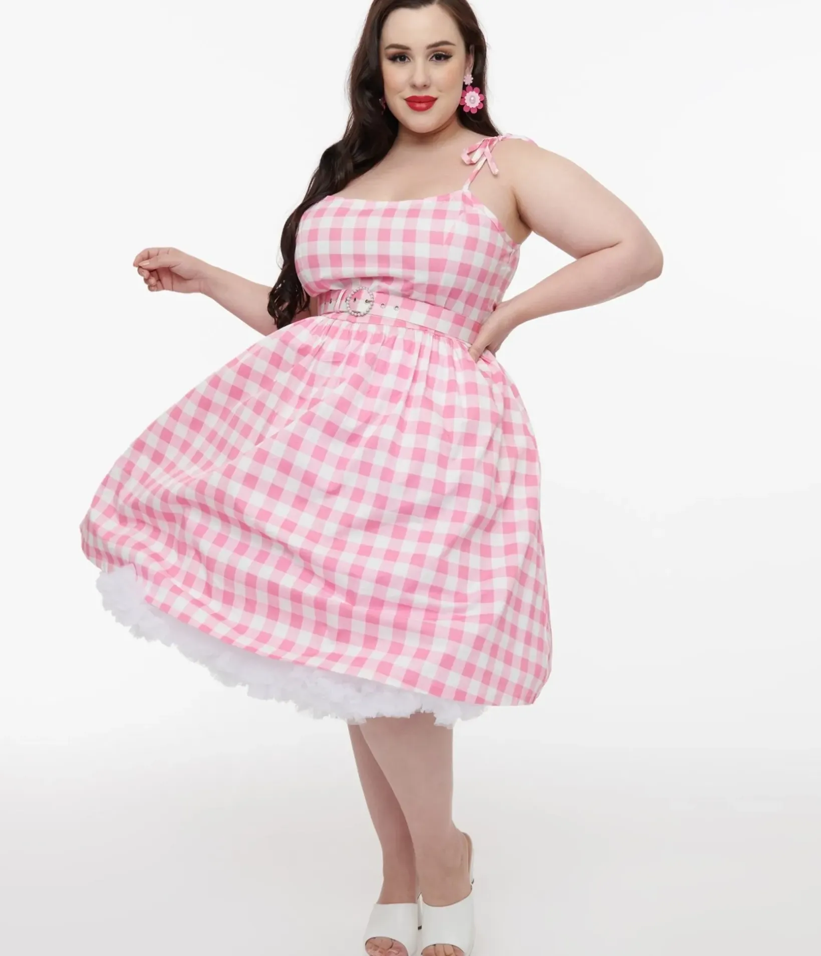 Unique Vintage Swing|Swing>Plus Size Pink & White Gingham Bobbie Swing Dress