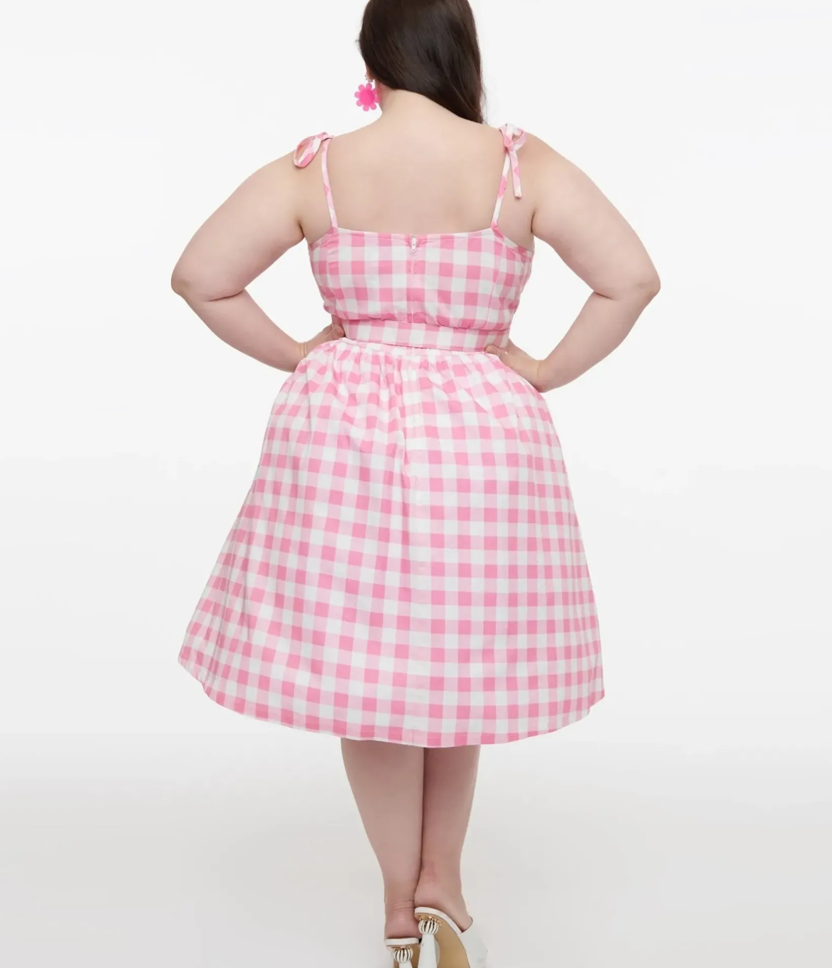 Unique Vintage Swing|Swing>Plus Size Pink & White Gingham Bobbie Swing Dress