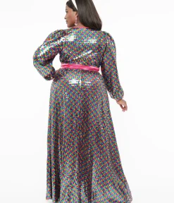 Unique Vintage Maxi|Midi & Maxi>Plus Size Rainbow Sequins Hollywood Duster