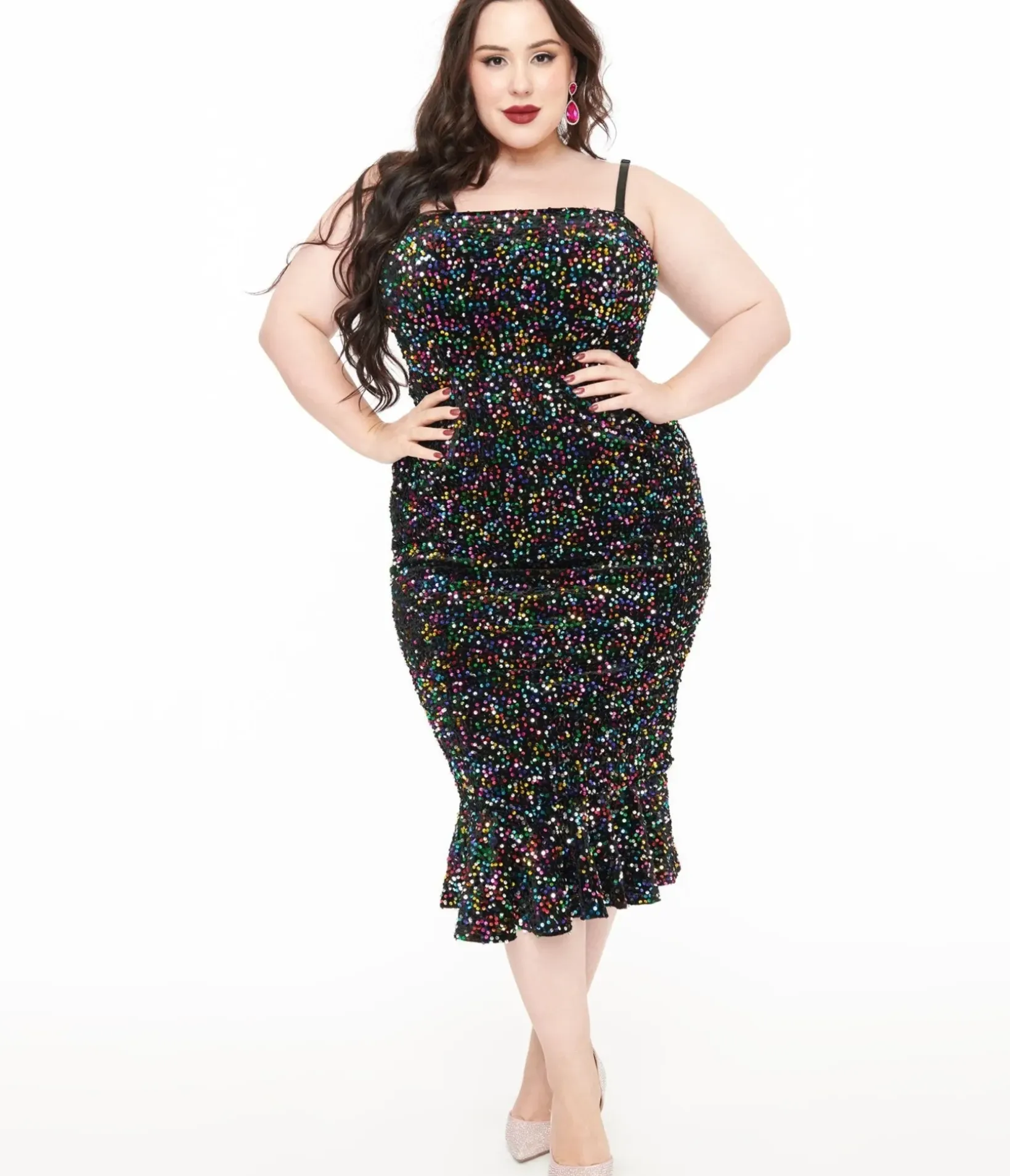 Unique Vintage Pencil|Pencil>Plus Size Rainbow Sequin Strapless Spotlight Wiggle Dress