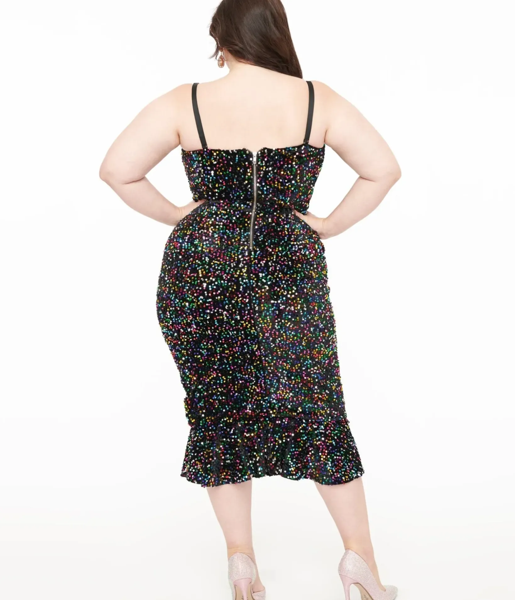 Unique Vintage Pencil|Pencil>Plus Size Rainbow Sequin Strapless Spotlight Wiggle Dress