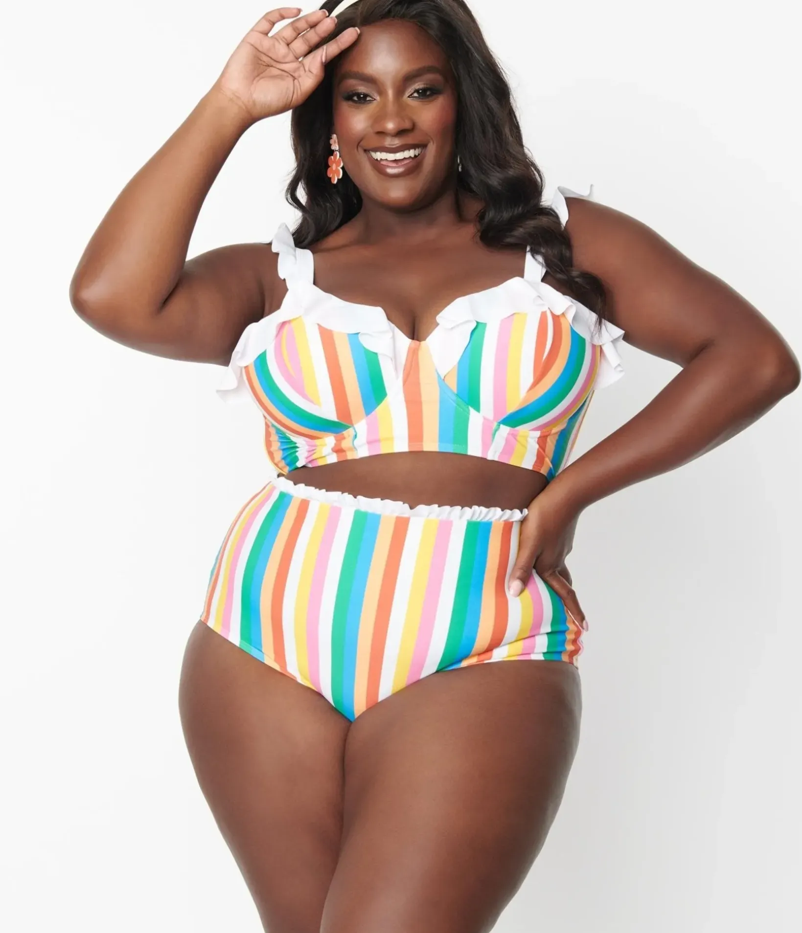 Unique Vintage Swim Bottoms|Plus Size Swim>Plus Size Rainbow Striped Cape May Swim Bottoms