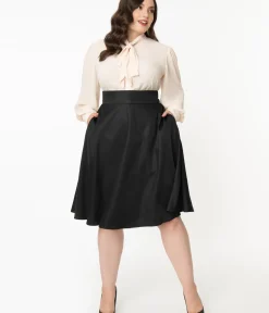 Unique Vintage Skirts|Skirts>Plus Size Retro Style Black High Waist Vivien Swing Skirt