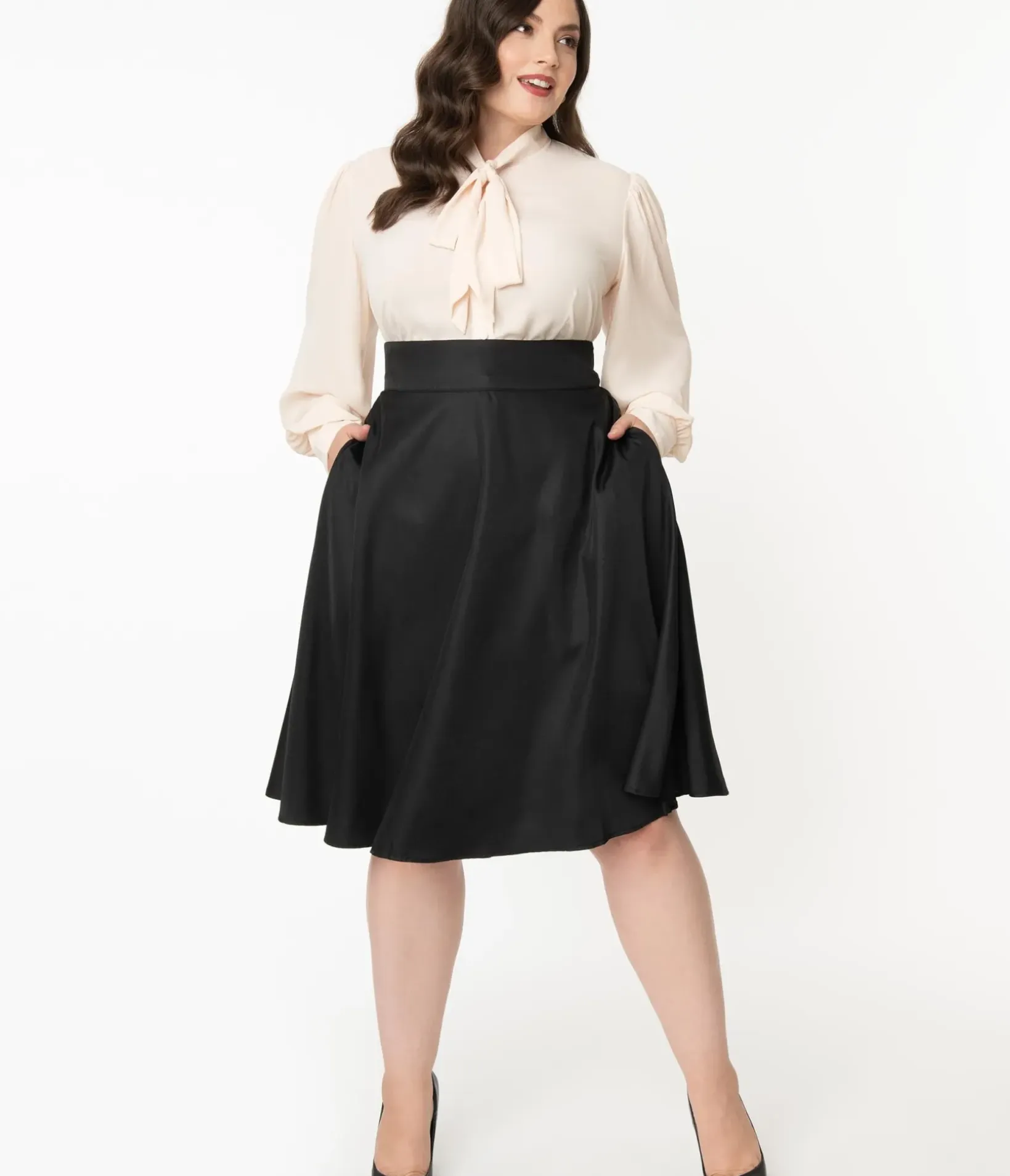 Unique Vintage Skirts|Skirts>Plus Size Retro Style Black High Waist Vivien Swing Skirt