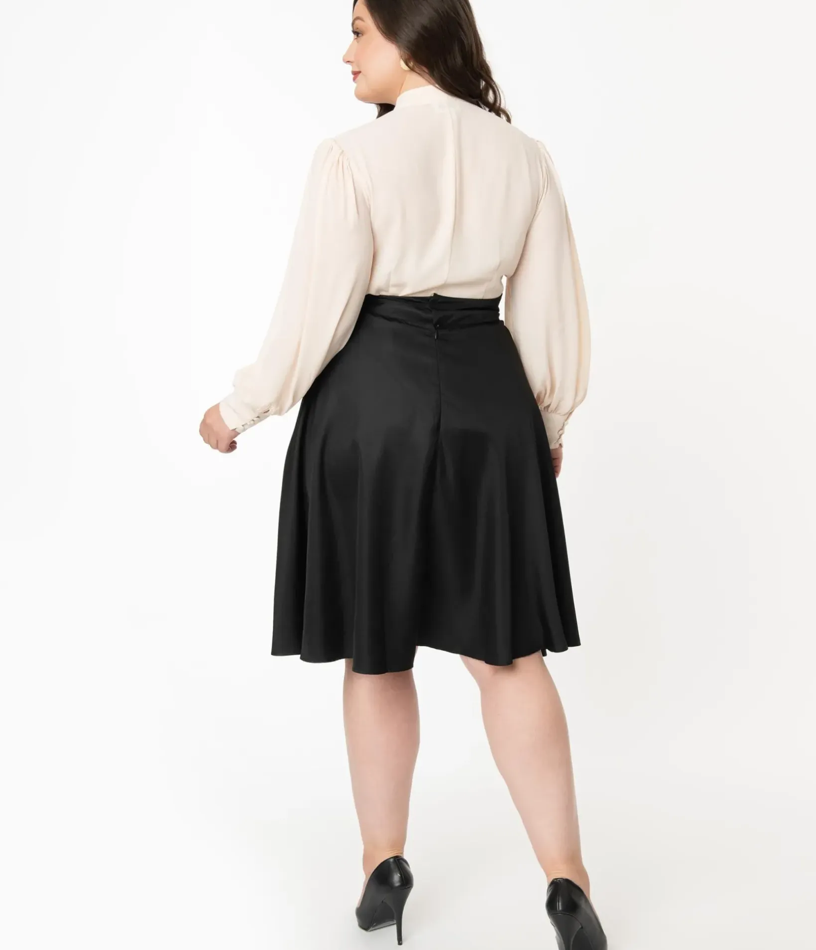 Unique Vintage Skirts|Skirts>Plus Size Retro Style Black High Waist Vivien Swing Skirt