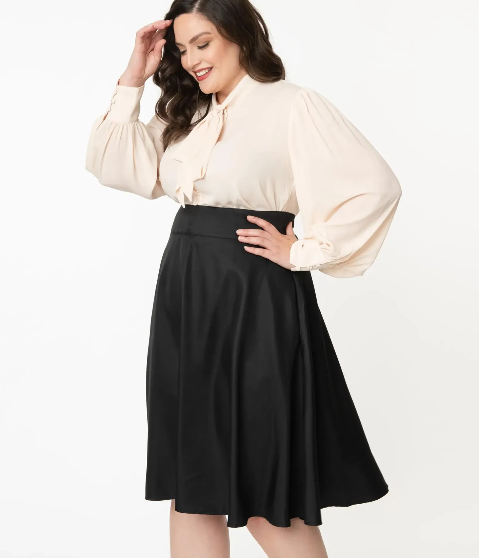 Unique Vintage Skirts|Skirts>Plus Size Retro Style Black High Waist Vivien Swing Skirt