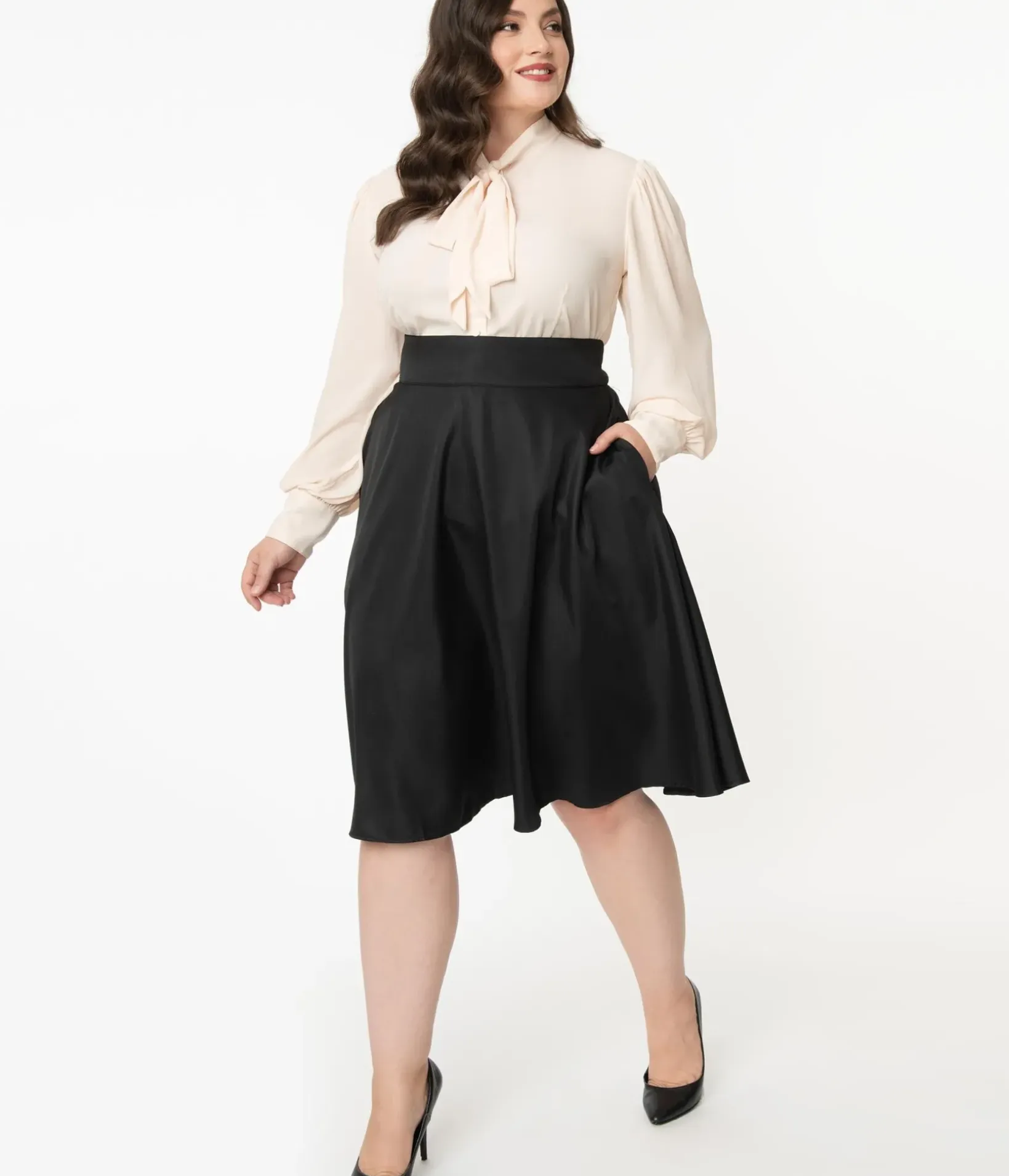 Unique Vintage Skirts|Skirts>Plus Size Retro Style Black High Waist Vivien Swing Skirt