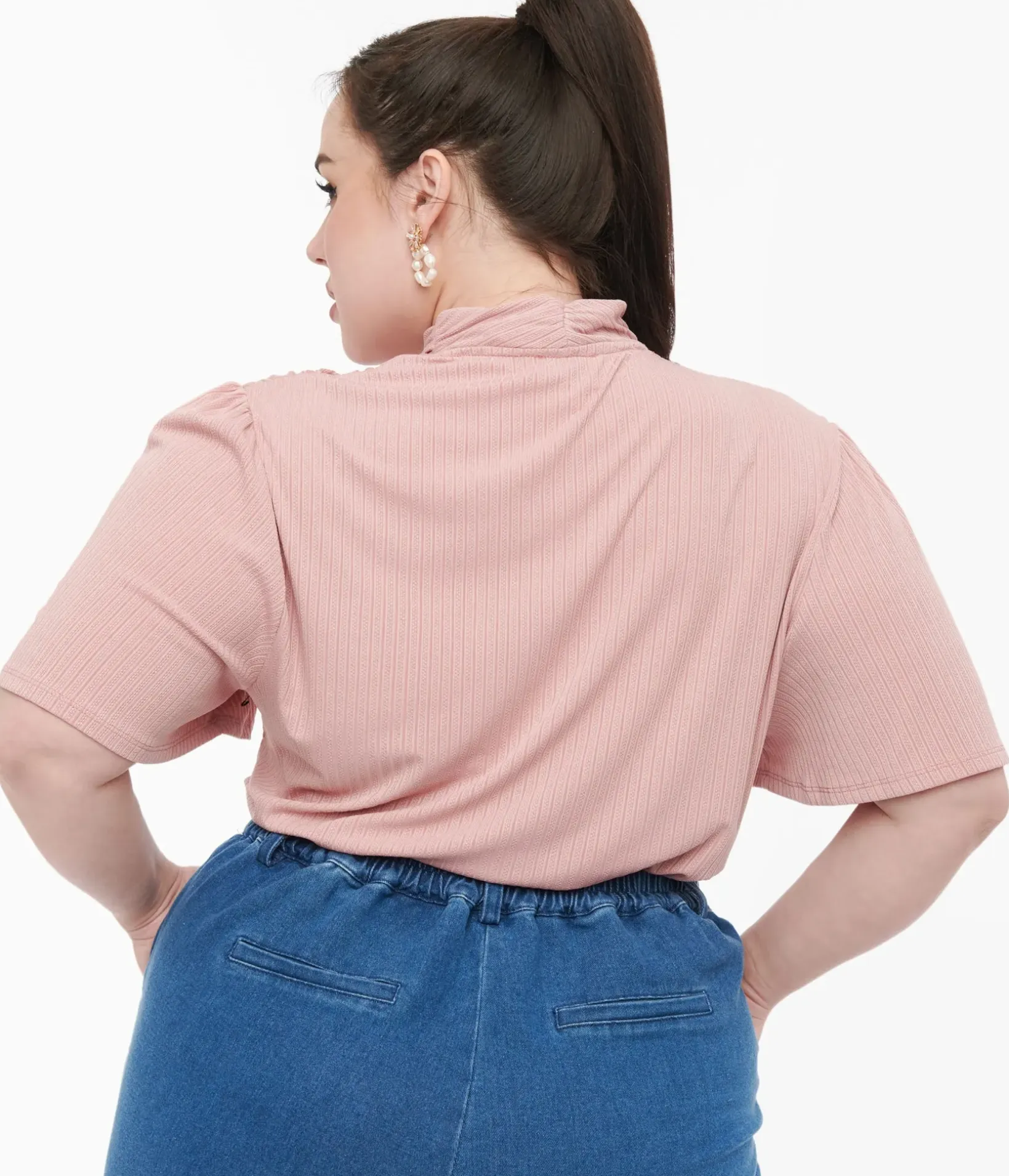 Unique Vintage Work Wear|All Things Pink>Plus Size Rose Pink Pointelle Flutter Sleeve Bodysuit