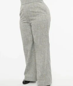 Unique Vintage Pants|Work Wear>Plus Size 1940s Beige & Baby Blue Tweed High Waist Pants