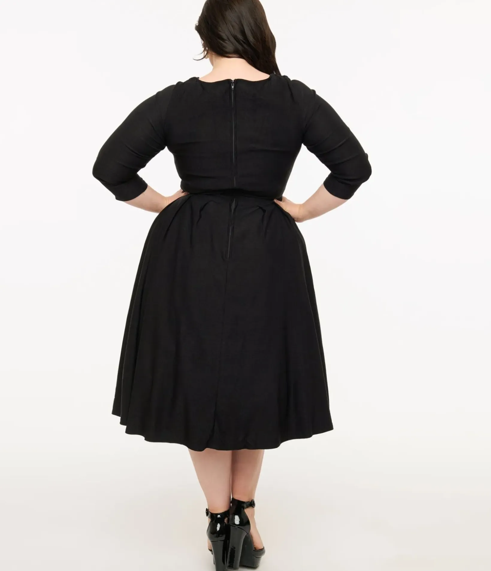 Unique Vintage Swing|Pocket Dresses>Plus Size 1950s Black Bengaline Front Twist Swing Dress
