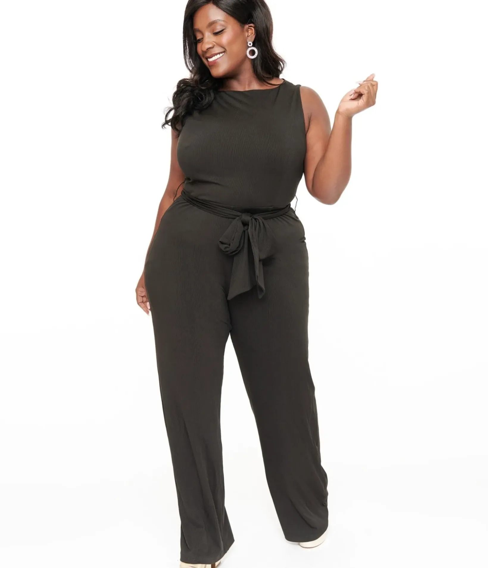 Unique Vintage Rompers & Jumpsuits|Rompers & Jumpsuits>Plus Size 1950s Black Boat Neck Jumpsuit
