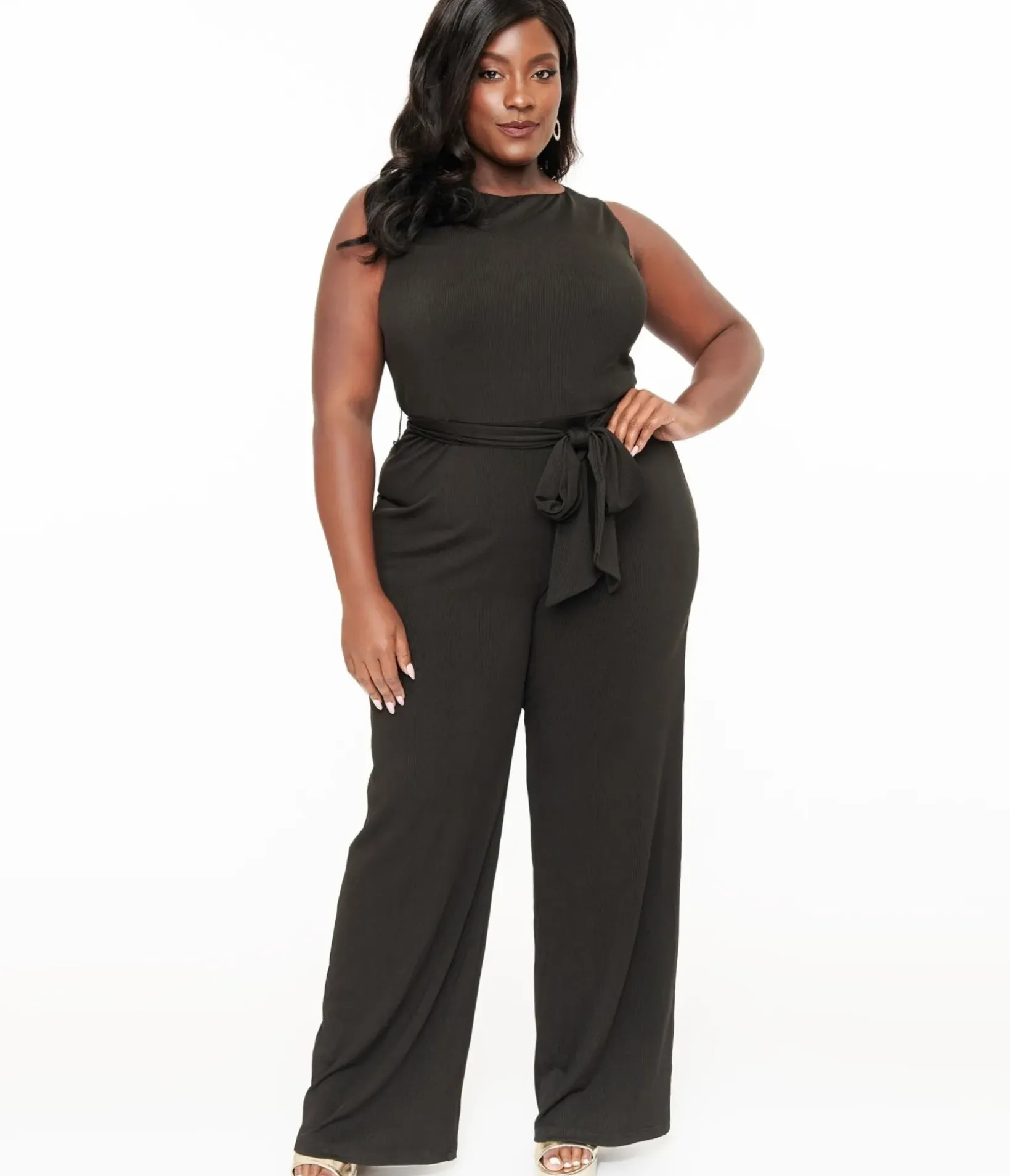 Unique Vintage Rompers & Jumpsuits|Rompers & Jumpsuits>Plus Size 1950s Black Boat Neck Jumpsuit