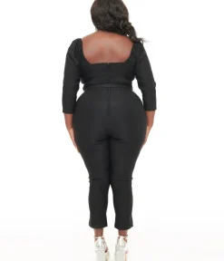 Unique Vintage Rompers & Jumpsuits|Rompers & Jumpsuits>Plus Size 1950s Black Bow Bengaline Jumpsuit