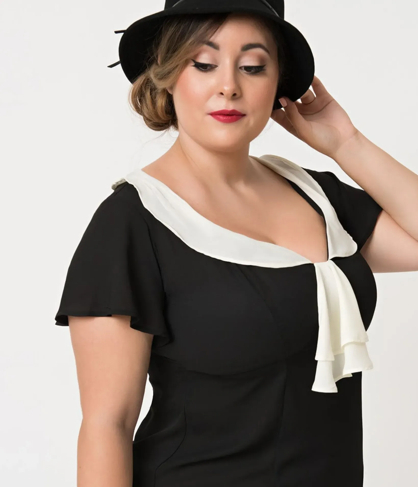 Unique Vintage Everyday Dresses|Special Occasion>Plus Size 1920s Black & Cream Wilshire Flapper Day Dress