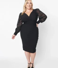 Unique Vintage Pencil|Midi>Plus Size 1950s Black Delores Pencil Dress