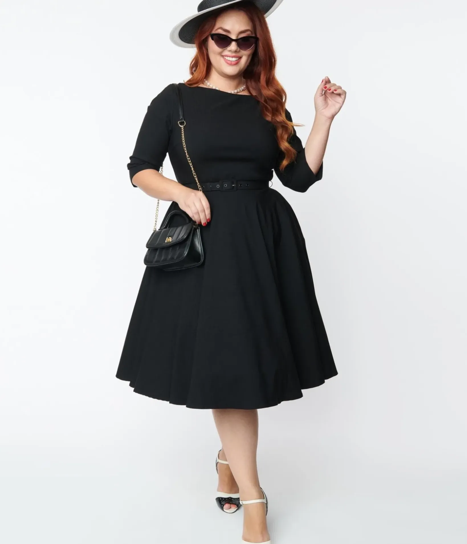 Unique Vintage Swing|Pocket Dresses>Plus Size 1950s Black Devon Swing Dress