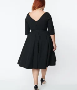 Unique Vintage Swing|Pocket Dresses>Plus Size 1950s Black Devon Swing Dress