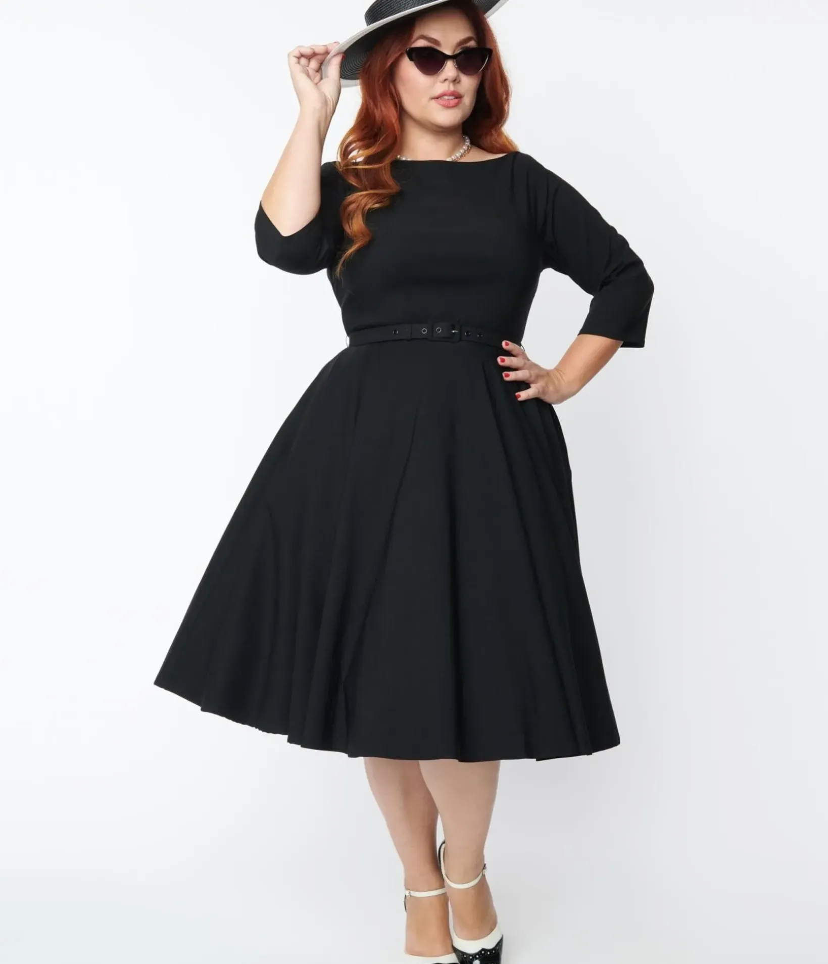 Unique Vintage Swing|Pocket Dresses>Plus Size 1950s Black Devon Swing Dress