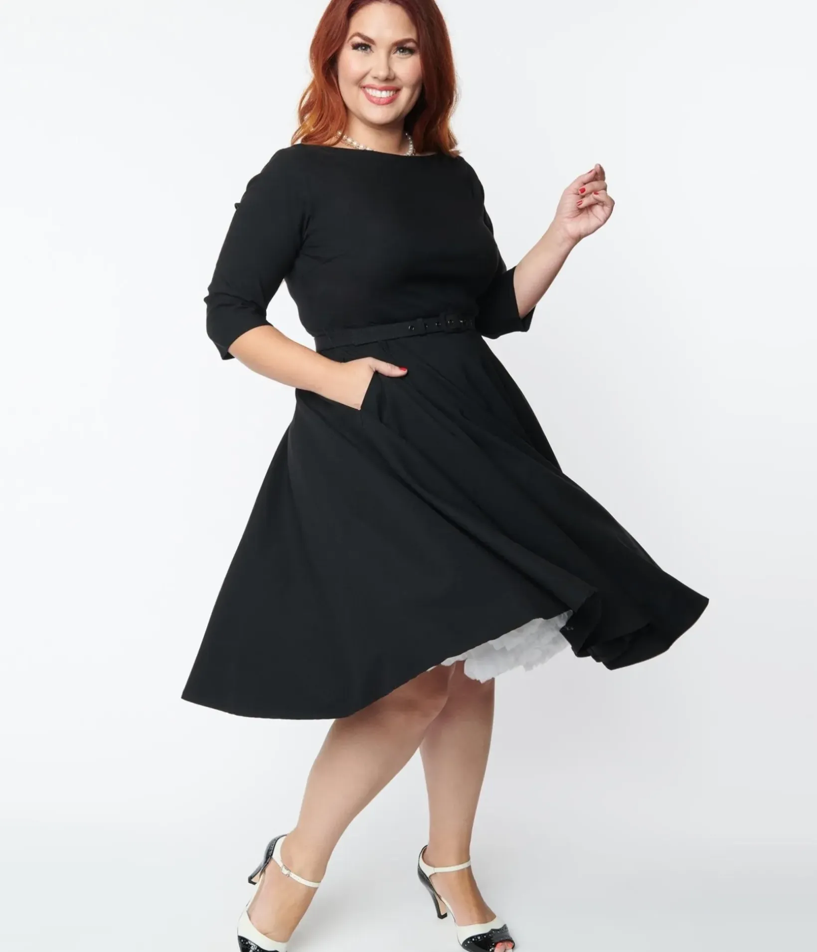 Unique Vintage Swing|Pocket Dresses>Plus Size 1950s Black Devon Swing Dress