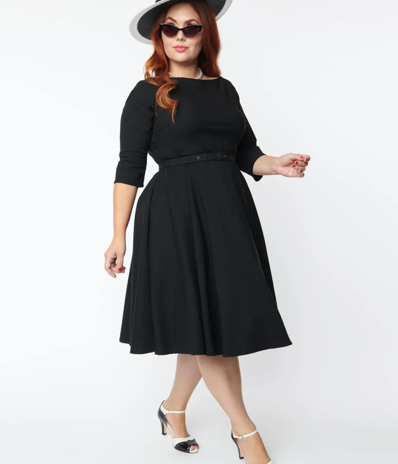 Unique Vintage Swing|Pocket Dresses>Plus Size 1950s Black Devon Swing Dress