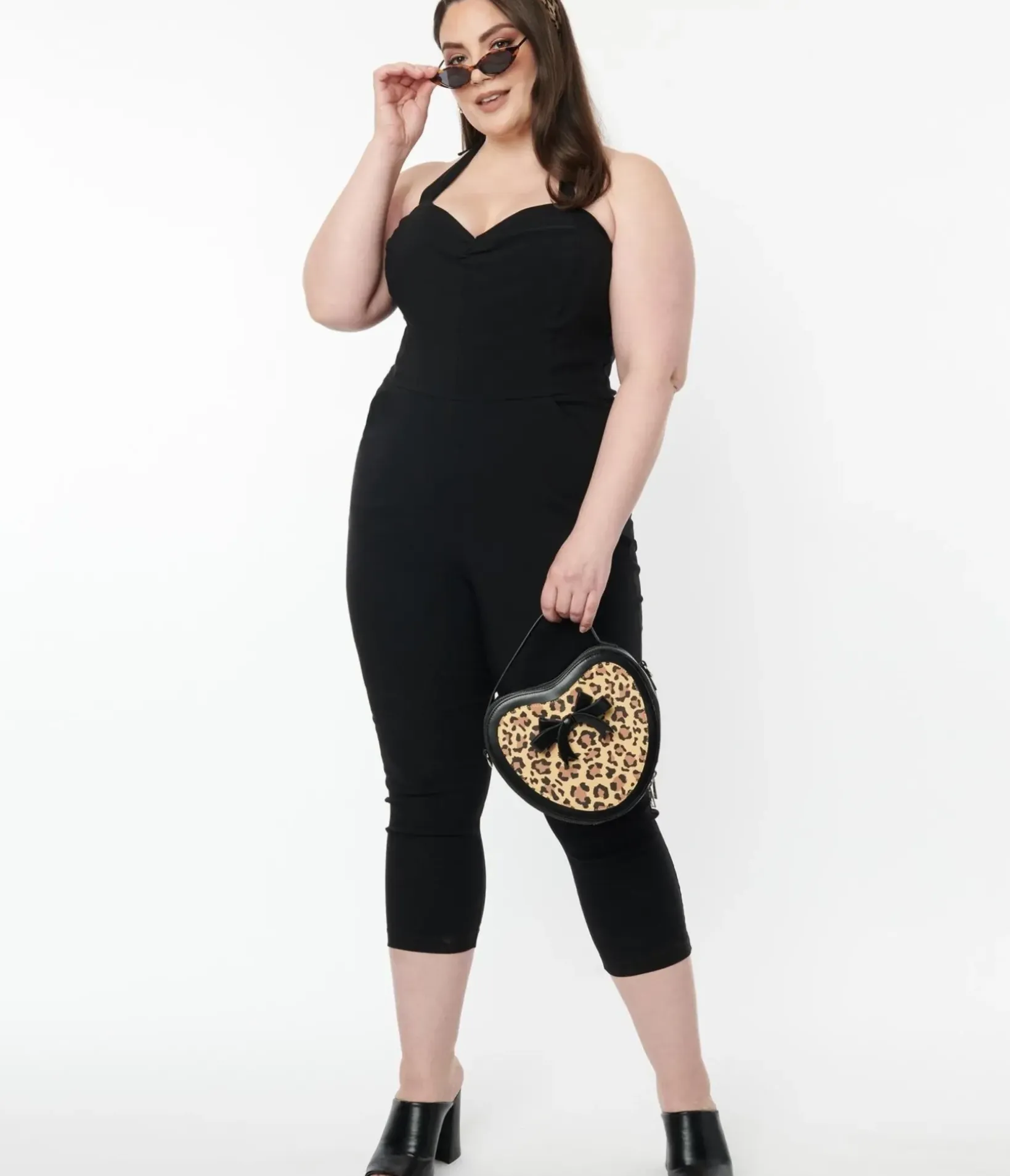 Unique Vintage Rompers & Jumpsuits|Rompers & Jumpsuits>Plus Size 1950s Black Halter Marcel Jumpsuit