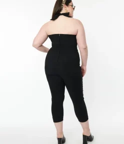 Unique Vintage Rompers & Jumpsuits|Rompers & Jumpsuits>Plus Size 1950s Black Halter Marcel Jumpsuit