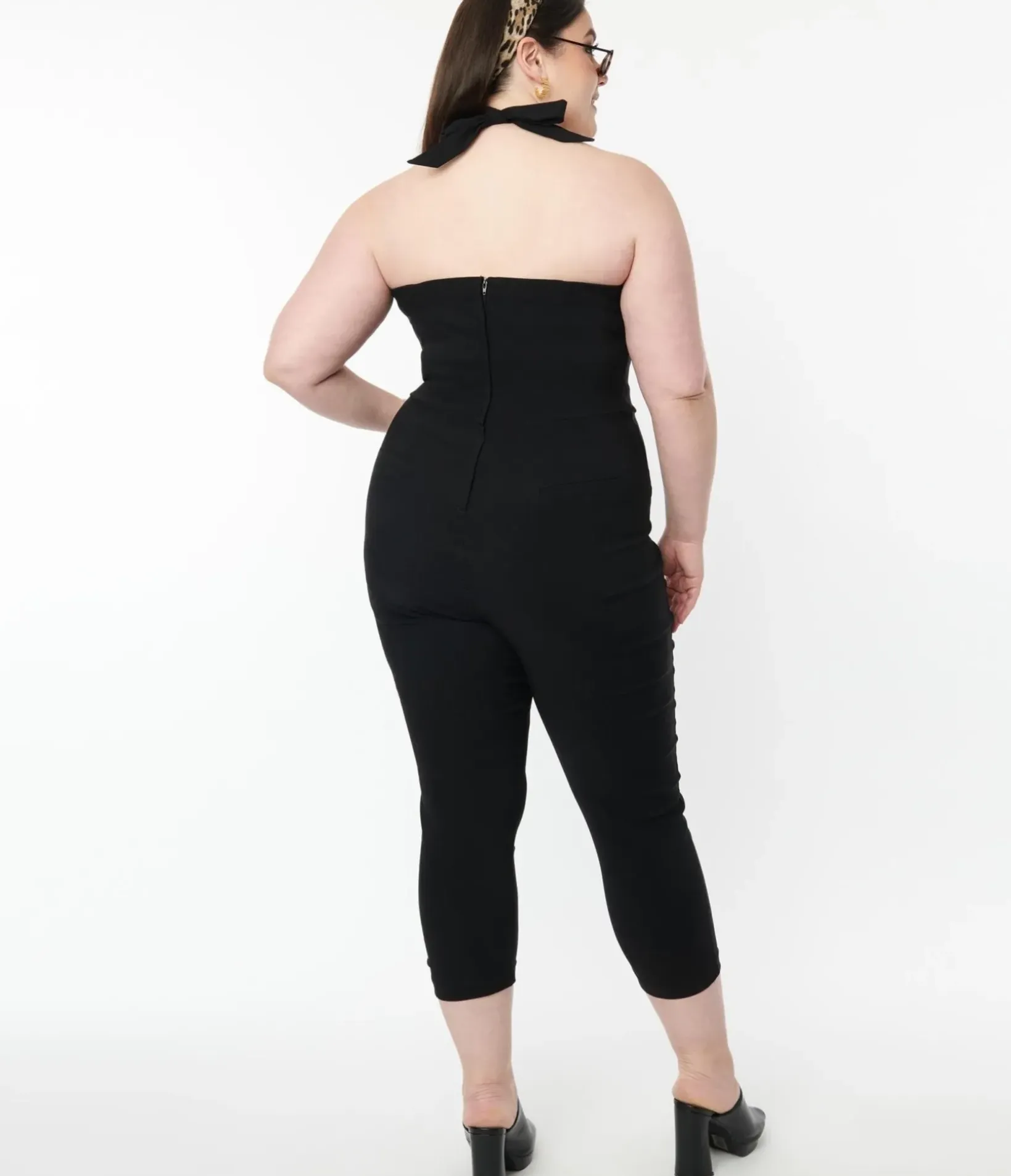 Unique Vintage Rompers & Jumpsuits|Rompers & Jumpsuits>Plus Size 1950s Black Halter Marcel Jumpsuit
