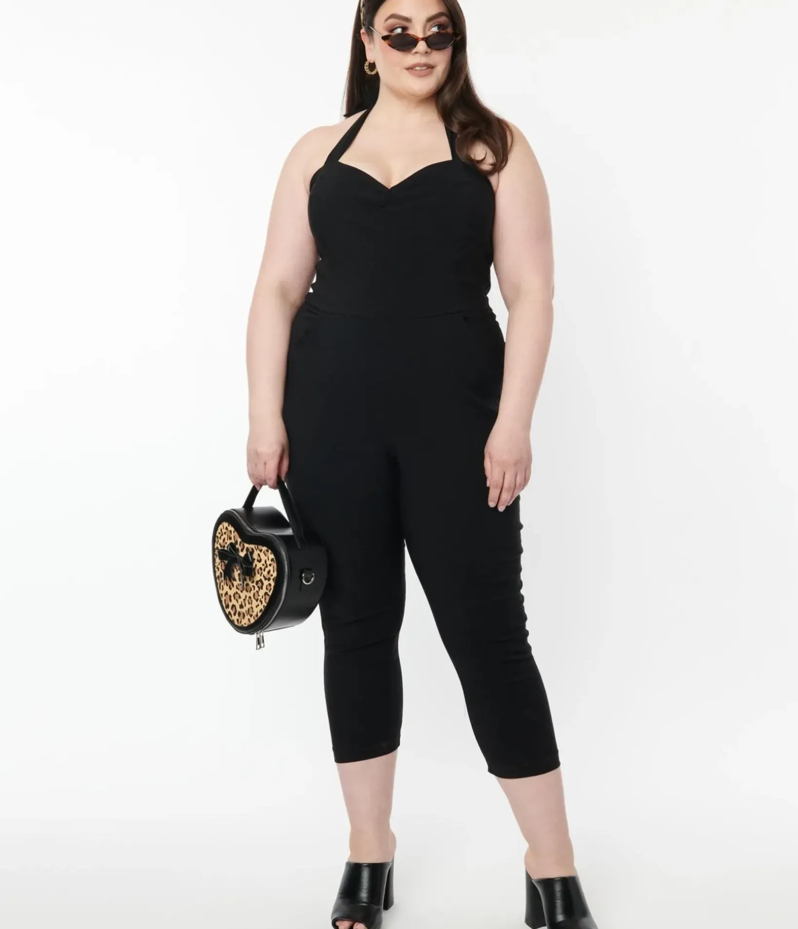 Unique Vintage Rompers & Jumpsuits|Rompers & Jumpsuits>Plus Size 1950s Black Halter Marcel Jumpsuit