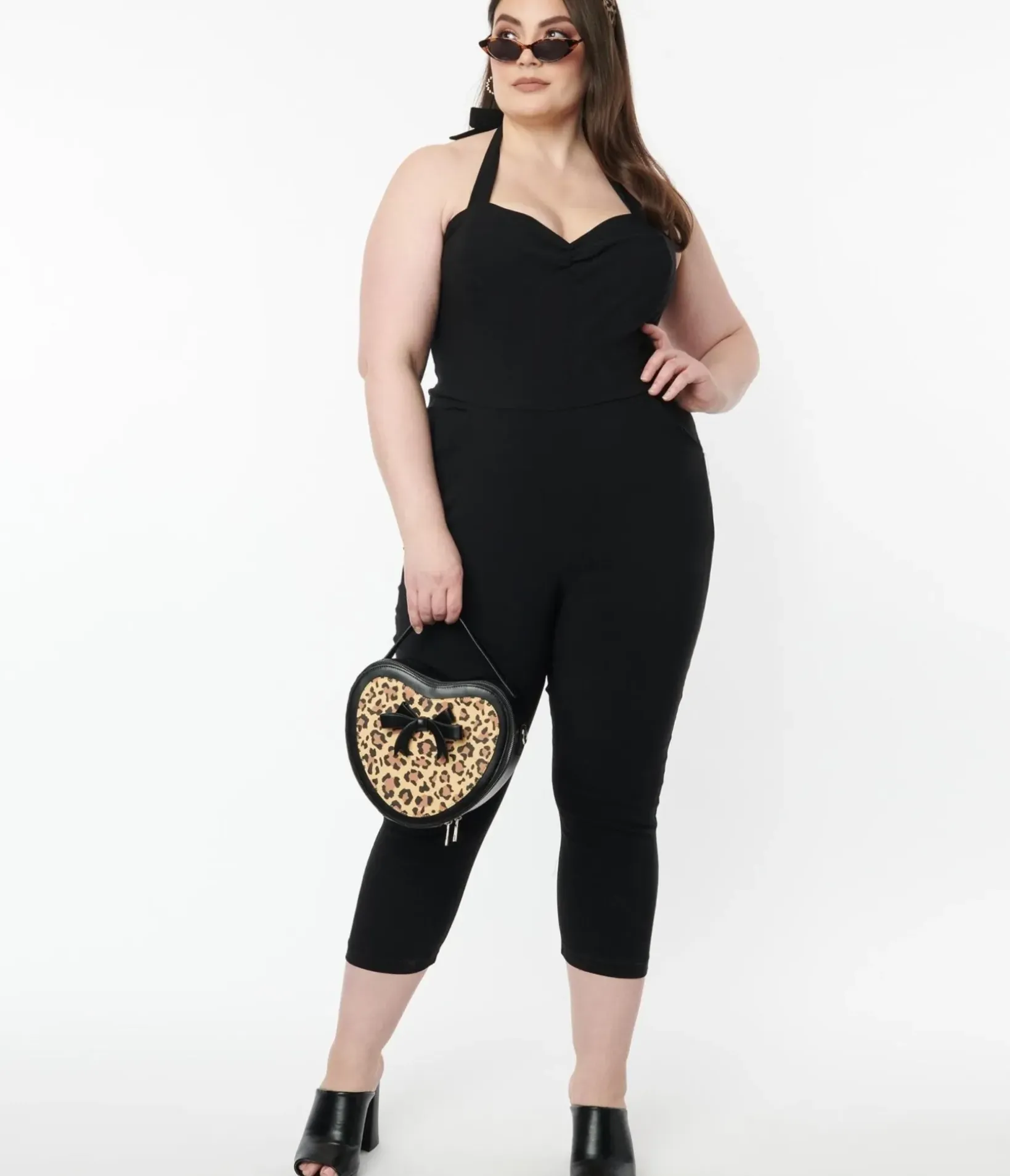 Unique Vintage Rompers & Jumpsuits|Rompers & Jumpsuits>Plus Size 1950s Black Halter Marcel Jumpsuit