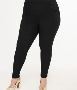 Unique Vintage Pants|Pants>Plus Size 1950s Black High Waisted Cigarette Pants