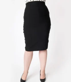 Unique Vintage Skirts|Skirts>Plus Size 1950s Black High Waist Tracy Wiggle Skirt
