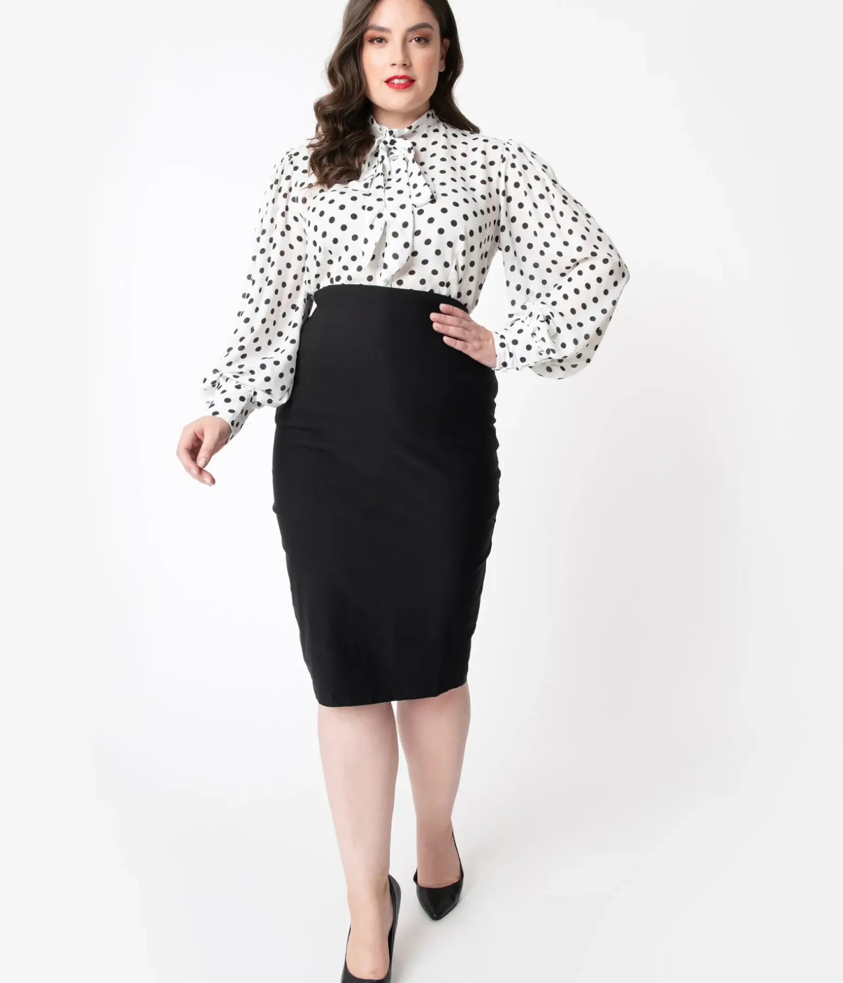 Unique Vintage Skirts|Skirts>Plus Size 1950s Black High Waist Tracy Wiggle Skirt