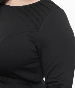 Unique Vintage Fit & Flare|Fit & Flare>Plus Size 1960s Black Knit Stephanie Fit & Flare Dress