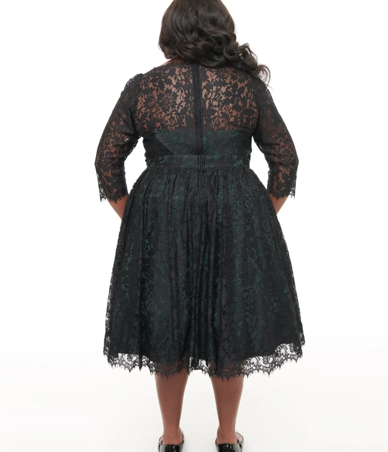 Unique Vintage Swing|Swing>Plus Size 1940s Black Lace Swing Dress