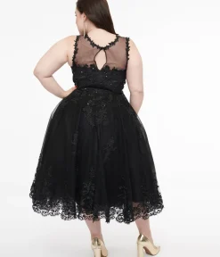 Unique Vintage Swing|Swing>Plus Size 1950s Black Lace & Tulle Riviera Dress