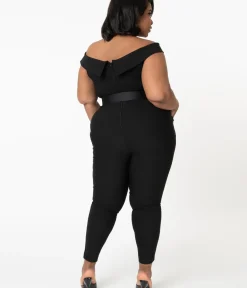 Unique Vintage Rompers & Jumpsuits|Rompers & Jumpsuits>Plus Size 1950s Black Off Shoulder Gillian Jumpsuit