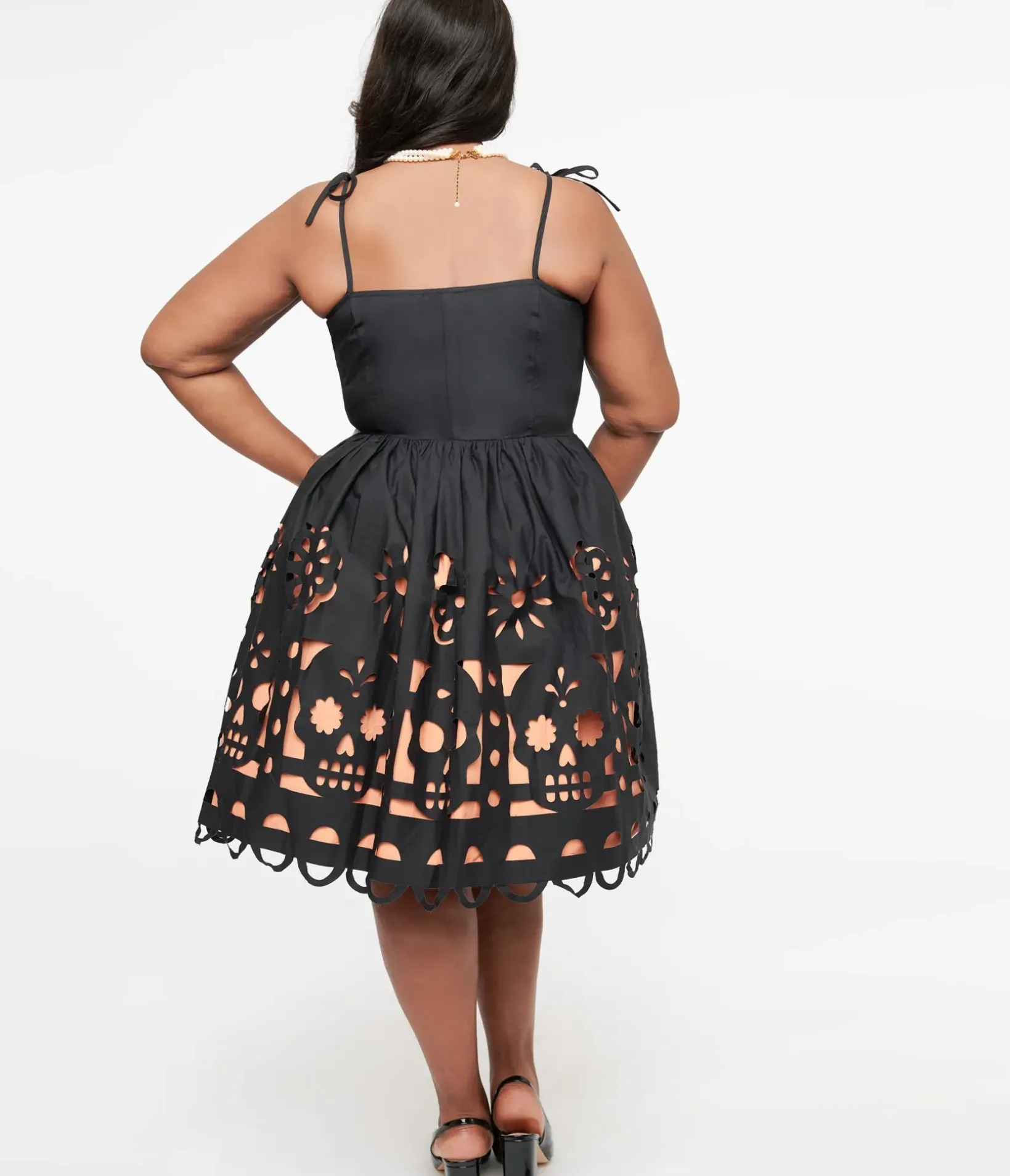 Unique Vintage Everyday Dresses|All Things Black>Plus Size 1950s Black & Orange Dia De Los Muertos Cutout Bobbie Swing Dress